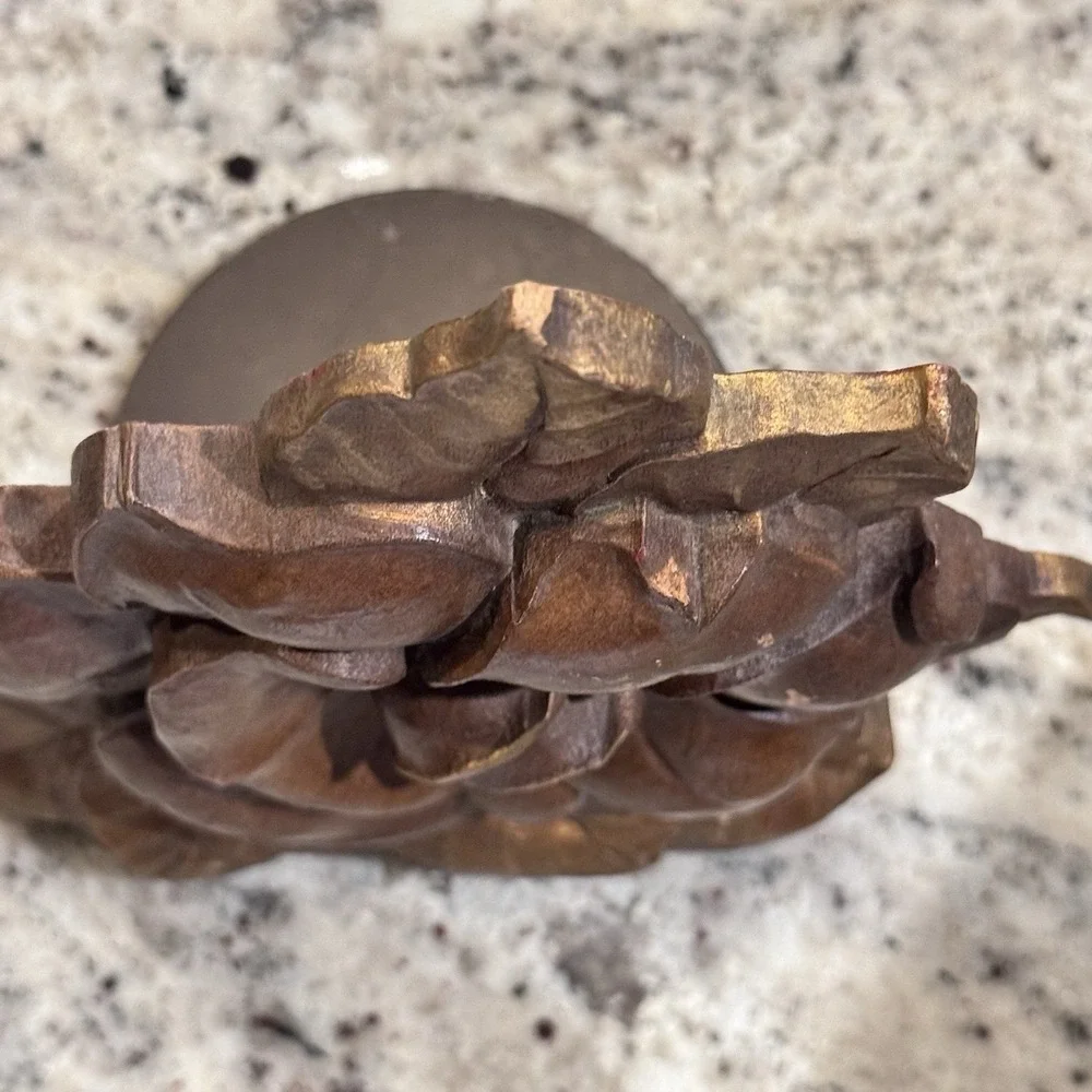Vintage Syroco Wood Style Floral Figural Wild Rose Bookend Decor Flower Gold MCM